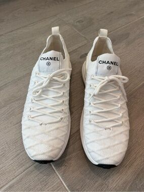 Chanel Women’s White Knit Lace-Up Sneakers